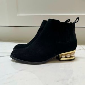 Jeffery Campbell suede booties with faux pearl accents